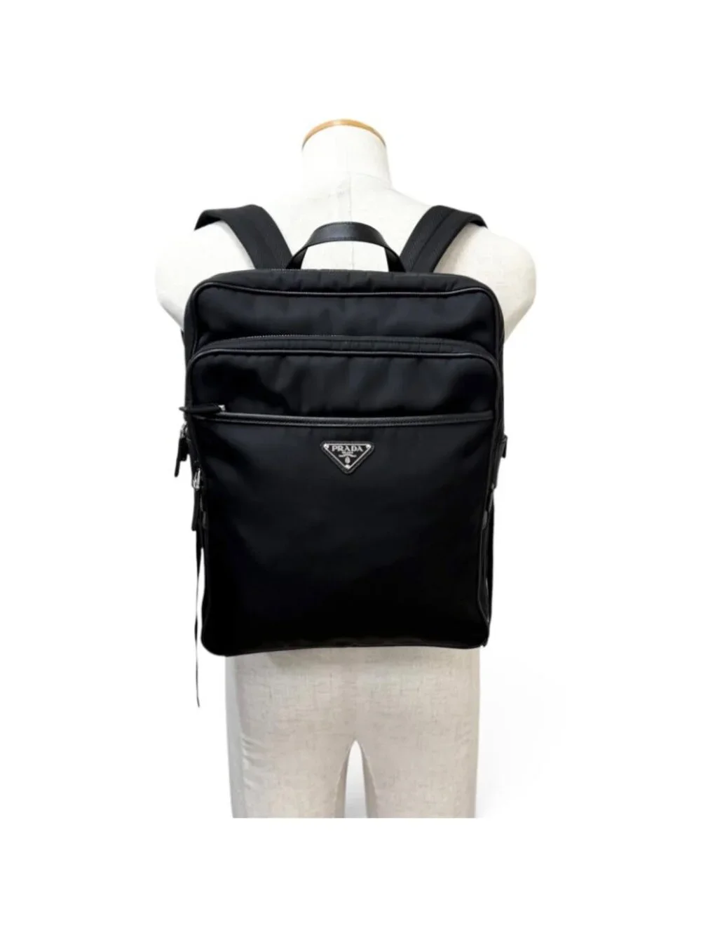 Prada Triangle Logo Re-Nylon Saffiano Leather Backpack with Day Pack Black